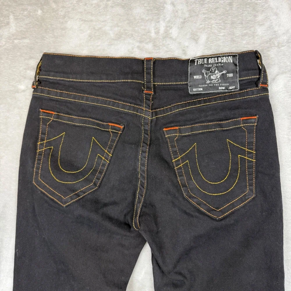 True Religion Billy Relaxed Bootcut Jeans Black Orange Contrast Stitch Mens 31